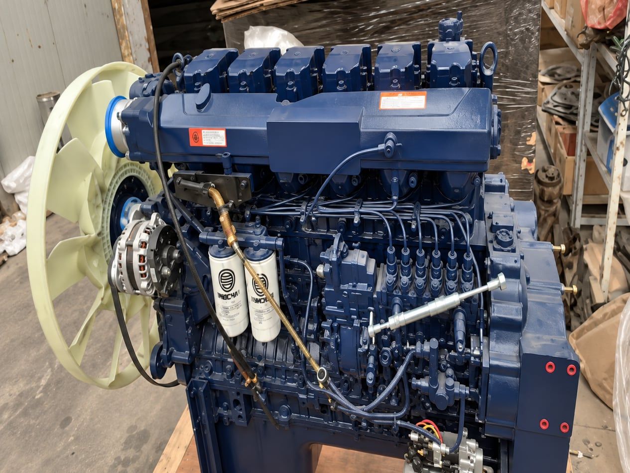 Shacman Delong F3000 6×4 Tractor Truck the engine, photographed on a pallet off the chassis