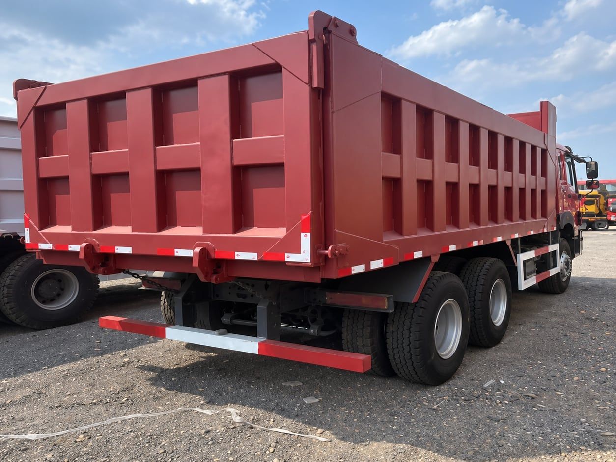 Sinotruk HOWO 6×4 Dump Truck the red tipper body seen from behind, tailgate closed
