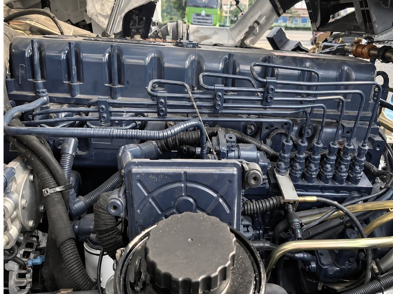 Sinotruk HOWO NX 6×4 Tractor Truck the engine bay, photographed from above with the cab tilted forward